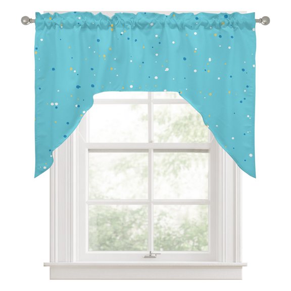 Abstract Starry Sky Kitchen Curtains Swag Valance for Windows/Bathroom/Cafe, Boho Cyan Modern Minimalist Art Rod Pocket Drape Panel Swag Curtains Valance for Bedroom/Living Room 56"x36"