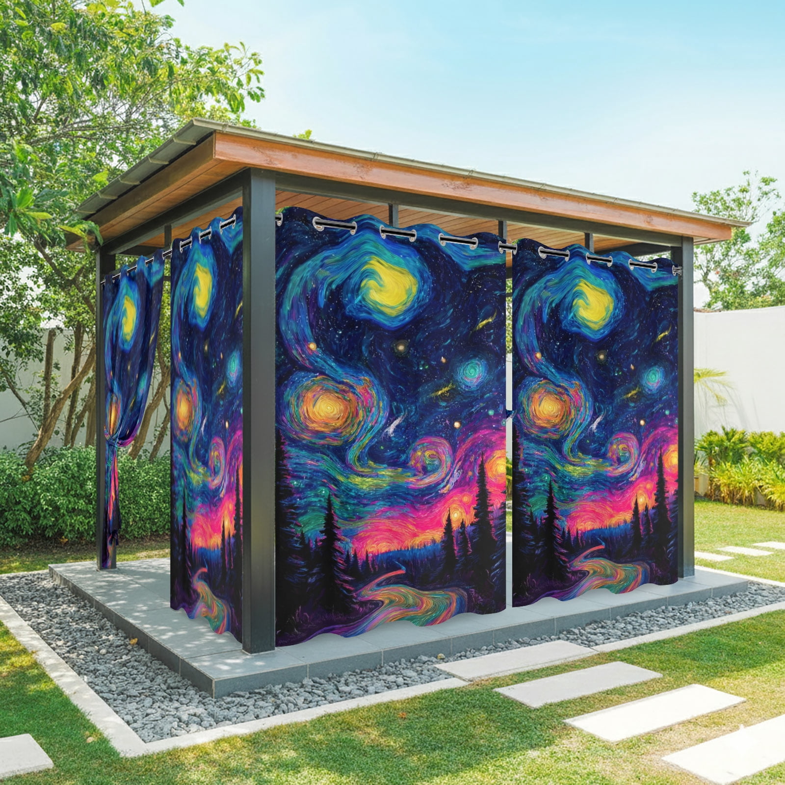 Abstract Starry Sky Outdoor Curtains for Patio, Path Forest Dreamy Impressionist Sunshade Privacy Drapes Grommet Waterproof Outside Curtains for Porch/Cabana/Balcony 54"x 108", 1 Panel