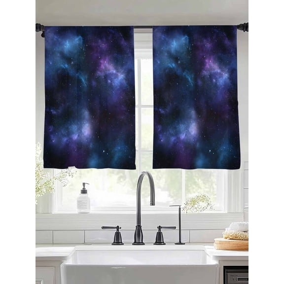 Abstract Starry Sky Sheer Curtains 45 Inches Long 2 Panels Blue Black Purple Night Sky Star Light Filtering Semi Sheer Window Curtains Drapes for Bedroom Living Room 52"x45"