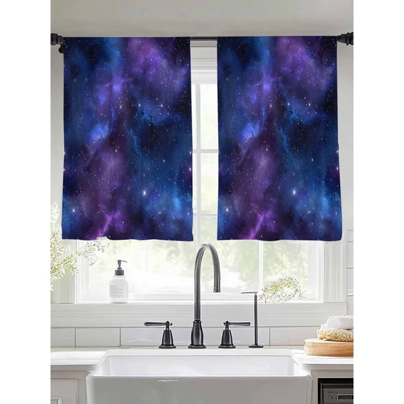 Abstract Starry Sky Sheer Curtains 45 Inches Long 2 Panels Blue Purple Black Night Sky Star Light Filtering Semi Sheer Window Curtains Drapes for Bedroom Living Room 52"x45"