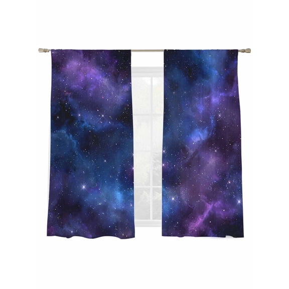 Abstract Starry Sky Sheer Curtains for Living Room Bedroom, Light-filtering Sheer Curtain, Blue Purple Black Night Sky Star Rod Pocket Voile Window Treatment Drapes, 52’’Wx72’’L, 2 Panels Set