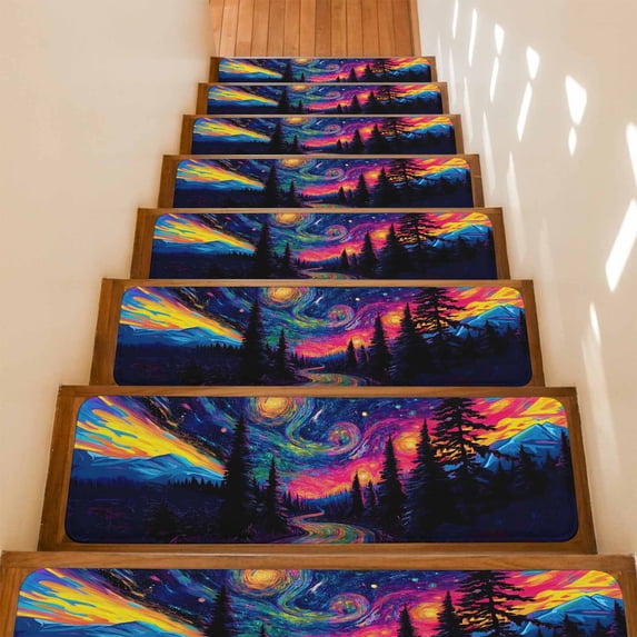 Abstract Starry Sky Stair Treads Non Slip for Steps Path Forest Dreamy ...