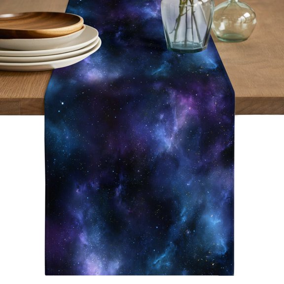 Abstract Starry Sky Star Table Runner 36 Inches Long,Kitchen Dining Tablerunners Black Purple Blue Night Sky Linen Table Runners Dresser Scarves for Home Dinner Wedding Holiday Party Decor