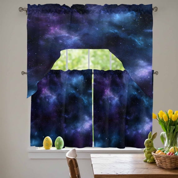 Abstract Starry Sky Swag Curtains Valance & Tier Set, Blue Black Purple ...