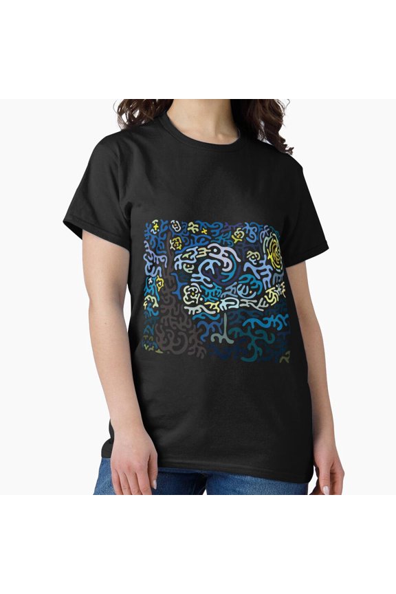 Abstract Starry Winter Sky Light Mode Inspired Holiday Graphic Unisex T-Shirt, up to size 5XL