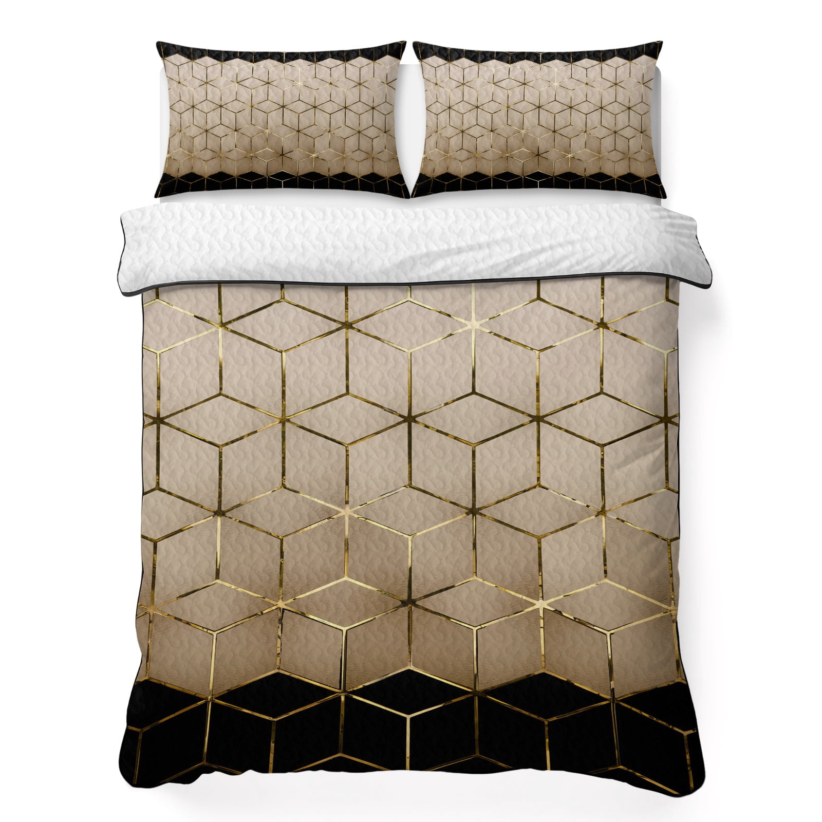 Abstract Stereo Cube 3 Piece Quilt Bedding Set with 2 Pillow Shams ...