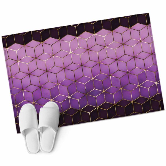 Abstract Stereo Cube Area Rug, Modern Gradient Black Purple Comb Grid Cubes Rectangular Non-Slip Absorbent Washable Area Rug Felt Rubber Backing Indoor Carpet for Bedroom Living Room 2x3ft