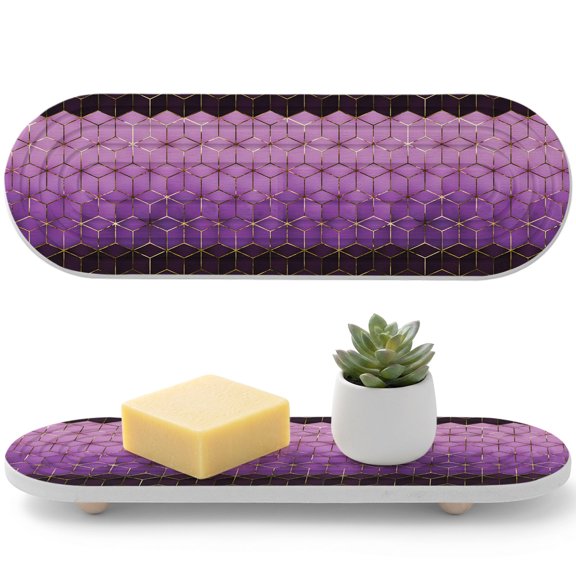 Abstract Stereo Cube Diatomaceous Earth Coasters, Modern Gradient Black Purple Comb Grid Cubes Water Absorbent Diatomite Coaster, Bathroom Tray Stone Dish Drying Mat Kitchen Sink Tray 12x4in