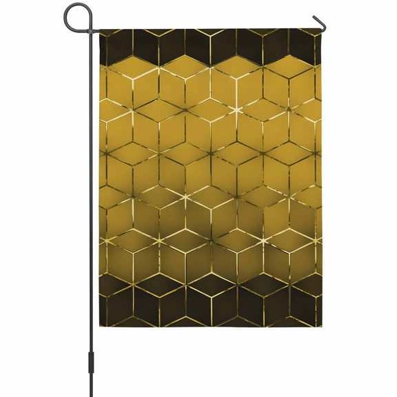 Abstract Stereo Cube Garden Flag 12 x 18 Inches, Modern Gradient Black Gold Comb Grid Cubes Weather Proof Outdoor Patio Flags Double Sided Small Garden Decoration for Yard Outside Home