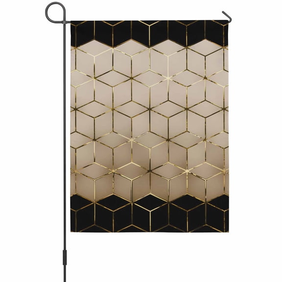 Abstract Stereo Cube Garden Flag 12 x 18 Inches, Modern Gradient Black Khaki Comb Grid Cubes Weather Proof Outdoor Patio Flags Double Sided Small Garden Decoration for Yard Outside Home