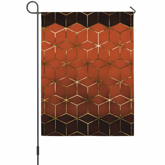Abstract Stereo Cube Garden Flag 12 x 18 Inches, Modern Gradient Orange Gold Comb Grid Cubes Weather Proof Outdoor Patio Flags Double Sided Small Garden Decoration for Yard Outside Home