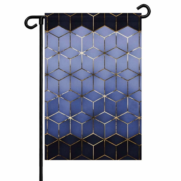 Abstract Stereo Cube Garden Flag 12x18 Inch Modern Gradient Black Blue Comb Grid Cubes Double Sided Small Decorative Garden Flags for Outside, Outdoor Yard Porch Lawn Decoration