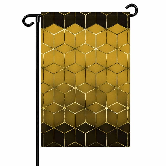 Abstract Stereo Cube Garden Flag 12x18 Inch Modern Gradient Black Gold Comb Grid Cubes Double Sided Small Decorative Garden Flags for Outside, Outdoor Yard Porch Lawn Decoration