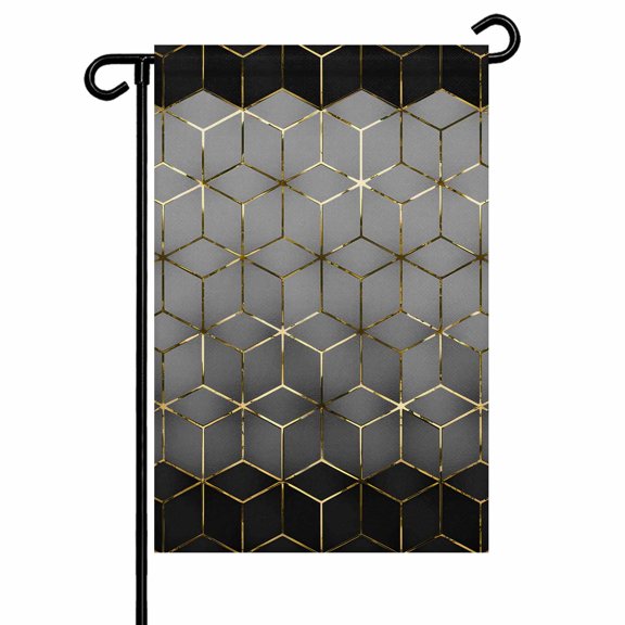 Abstract Stereo Cube Garden Flag 12x18 Inch Modern Gradient Black Grey Comb Grid Cubes Double Sided Small Decorative Garden Flags for Outside, Outdoor Yard Porch Lawn Decoration