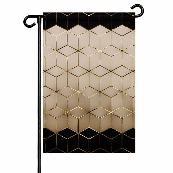 Abstract Stereo Cube Garden Flag 12x18 Inch Modern Gradient Black Khaki Comb Grid Cubes Double Sided Small Decorative Garden Flags for Outside, Outdoor Yard Porch Lawn Decoration