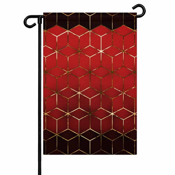 Abstract Stereo Cube Garden Flag 12x18 Inch Modern Gradient Black Red Comb Grid Cubes Double Sided Small Decorative Garden Flags for Outside, Outdoor Yard Porch Lawn Decoration