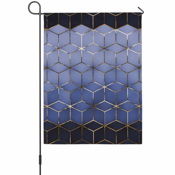 Abstract Stereo Cube Garden Flags For Outdoor, Modern Gradient Black Blue Comb Grid Cubes Small Double Side Yard Flags Weather Proof Garden Decor for Lawn Outside Holiday 12 x 18 Inches
