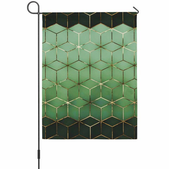 Abstract Stereo Cube Garden Flags For Outdoor, Modern Gradient Black Green Comb Grid Cubes Small Double Side Yard Flags Weather Proof Garden Decor for Lawn Outside Holiday 12 x 18 Inches