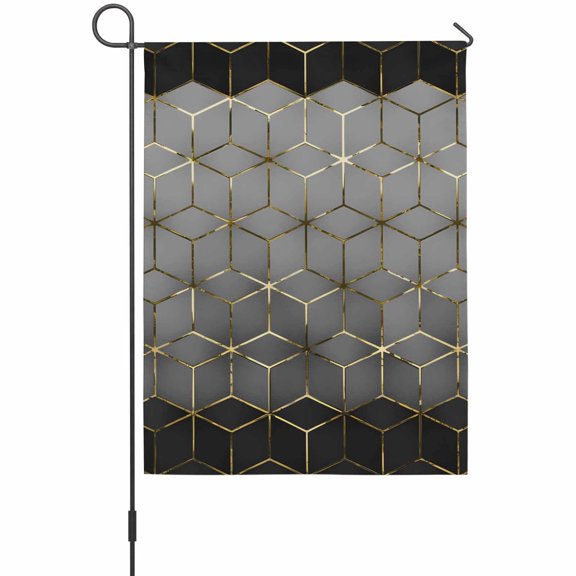 Abstract Stereo Cube Garden Flags For Outdoor, Modern Gradient Black Grey Comb Grid Cubes Small Double Side Yard Flags Weather Proof Garden Decor for Lawn Outside Holiday 12 x 18 Inches