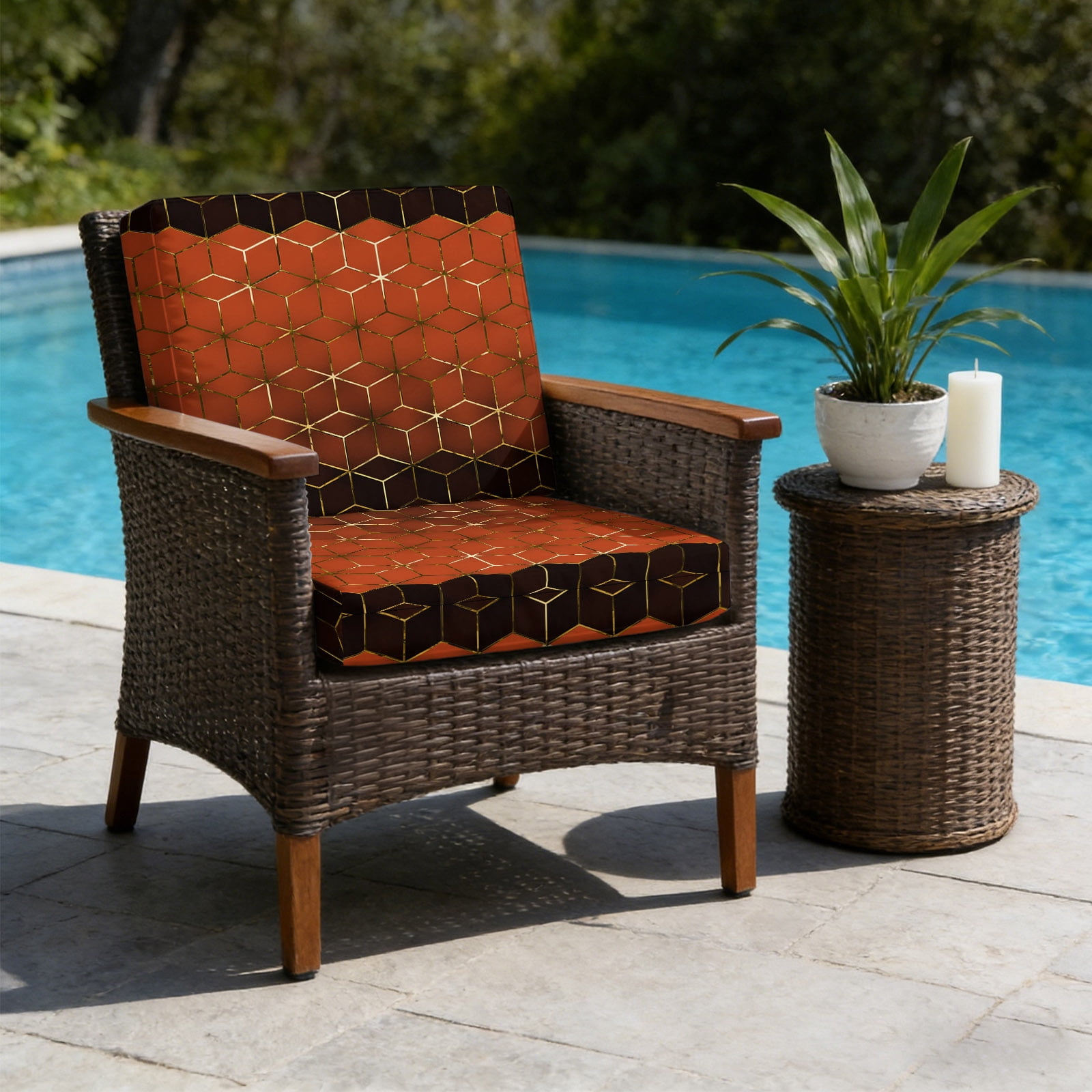 Abstract Stereo Cube Outdoor Cushion Covers, Modern Gradient Orange ...