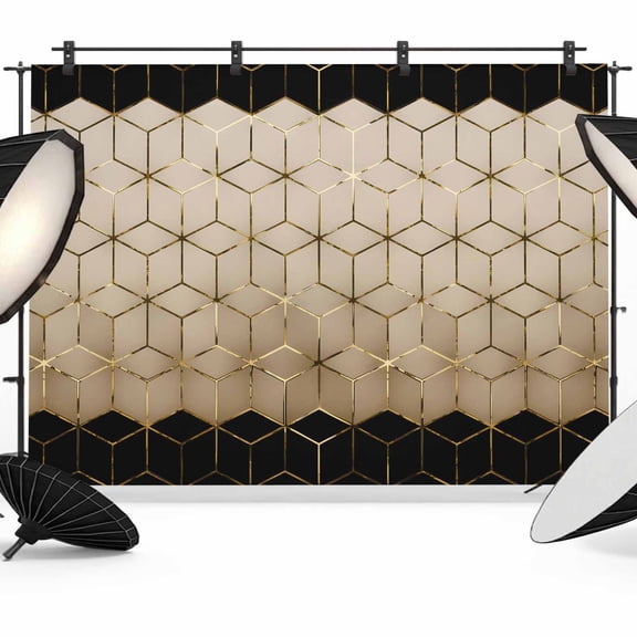 Abstract Stereo Cube Photography Backdrop 10x8FT, Modern Gradient Black Khaki Comb Grid Cubes Photo Backdrops, Background for Photography Studio Photo Studio Background, Back Drop for Photoshoot