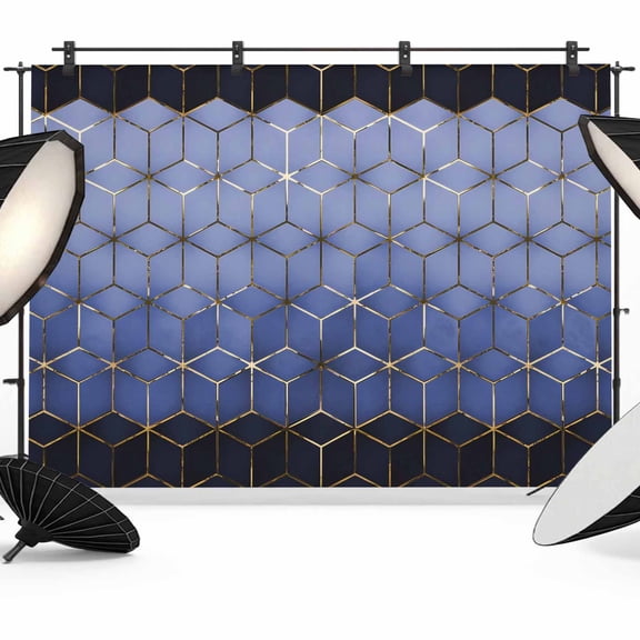 Abstract Stereo Cube Photography Backdrop 7x5FT, Modern Gradient Black Blue Comb Grid Cubes Photo Backdrops, Background for Photography Studio Photo Studio Background, Back Drop for Photoshoot