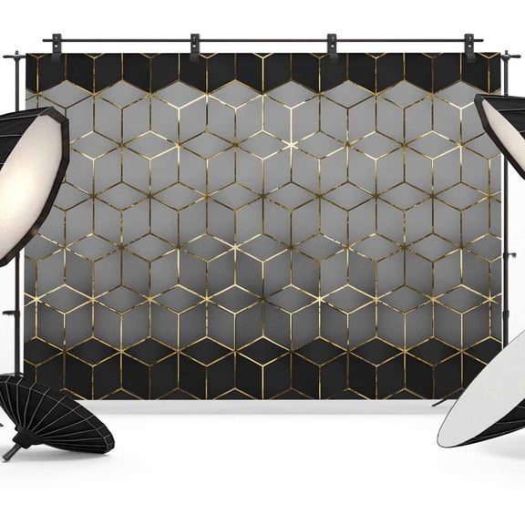 Abstract Stereo Cube Photography Backdrop 7x5FT, Modern Gradient Black Grey Comb Grid Cubes Photo Backdrops, Background for Photography Studio Photo Studio Background, Back Drop for Photoshoot