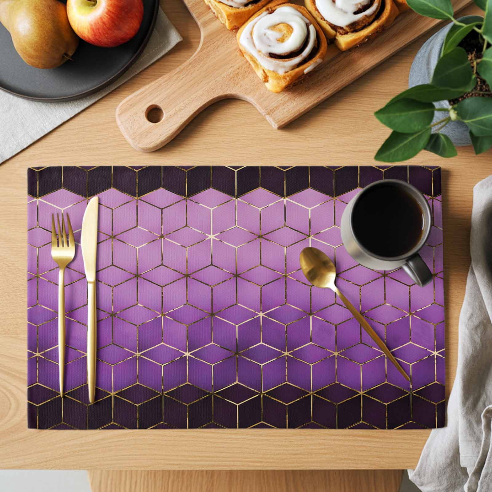 Abstract Stereo Cube Placemats Set of 8, Modern Gradient Black Purple ...