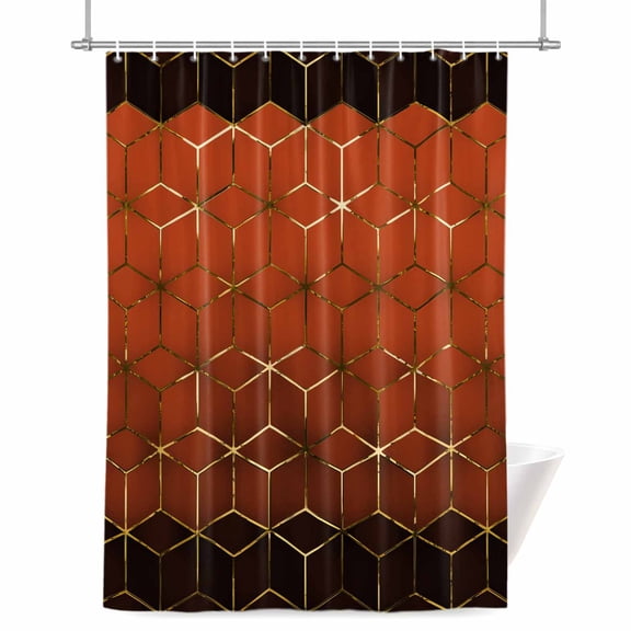 Abstract Stereo Cube Shower Curtain, Modern Gradient Orange Gold Comb Grid Cubes Waterproof Shower Curtain Set with 12 Hooks Lightweight Bath Curtains Fabric Bathroom Decor 72x78 Inches