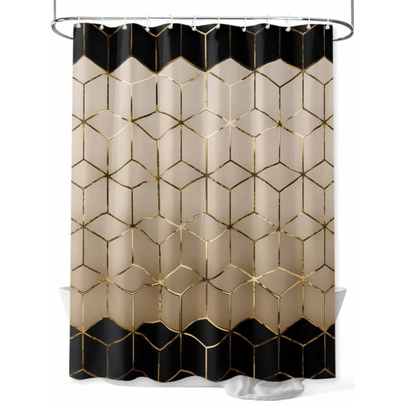 Abstract Stereo Cube Shower Curtain Set ,Waterproof Fabric Shower Curtains Modern Gradient Black Khaki Comb Grid Cubes Shower Curtains for Bathroom,Bathroom Decor 60"x72"