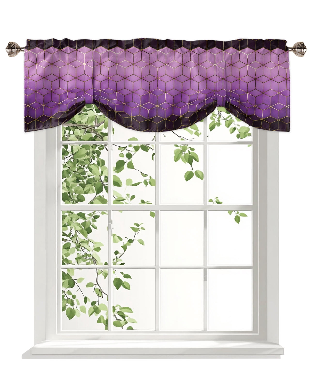 Abstract Stereo Cube Tie Up Valances Curtain, Modern Gradient Black ...