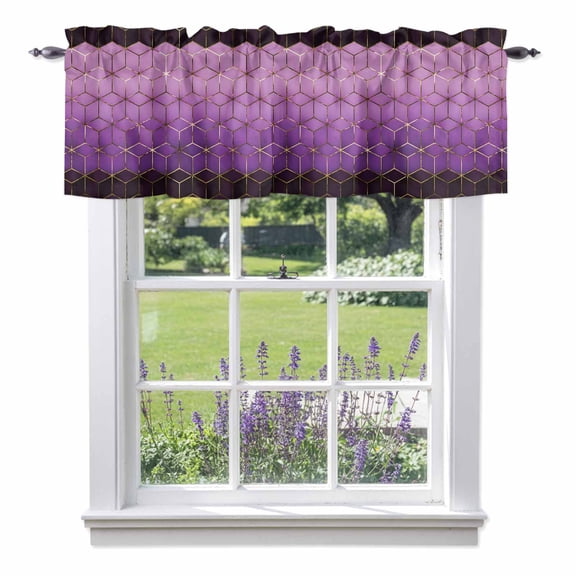 Abstract Stereo Cube Valances for Windows Modern Gradient Black Purple Comb Grid Cubes Rod Pocket Cafe Window Treatments Valance Curtains for Kitchen Bathroom Laundry Basement Windows 42"x12"