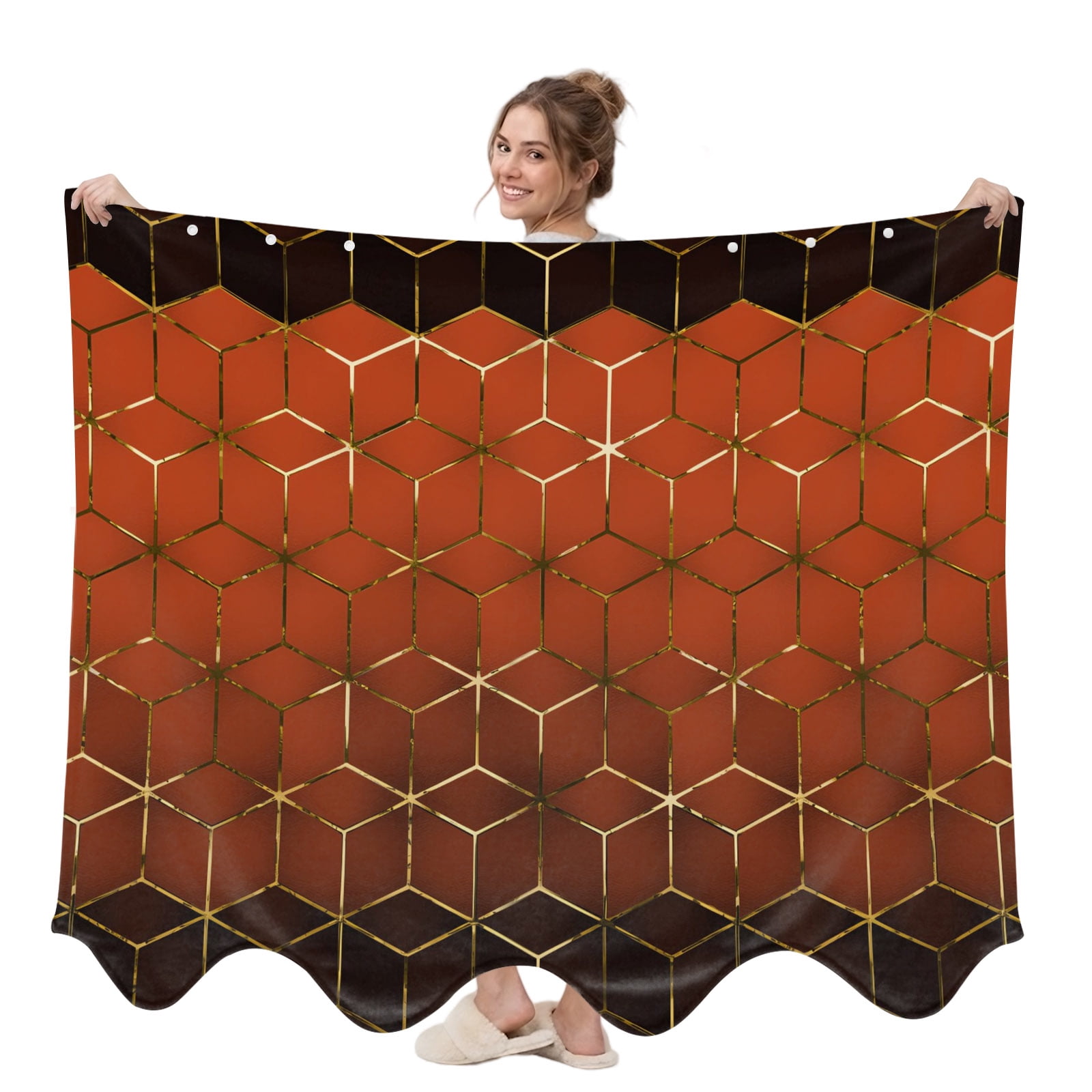 Abstract Stereo Cube Wearable Blanket, Modern Gradient Orange Gold Comb ...