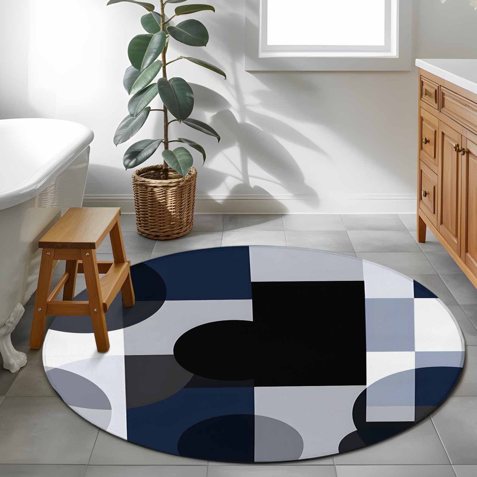 Abstract Stitching 4ft Round Rug for Cozy Reading Nook Home Office ...