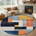 thumbnail image 1 of Abstract Stitching 5FT Round Area Rugs for Living Room 111 Blue White Yellow Stripe Art Ultra-Thin Non-Slip Round Rugs Machine Washable Low Pile Circle Carpet for Bedroom Kitchen Nursery, 1 of 9