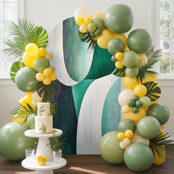 Abstract Stitching Arch Backdrop Cover, 5FT, Green White Curve Gradient Spandex Arch Covers Double-Sided Backdrop for Wedding Birthday Party Photo Background Decoration