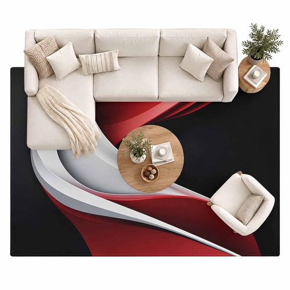 Abstract Stitching Area Rug 8'x10', Gary Black Red Water Ripple Large ...