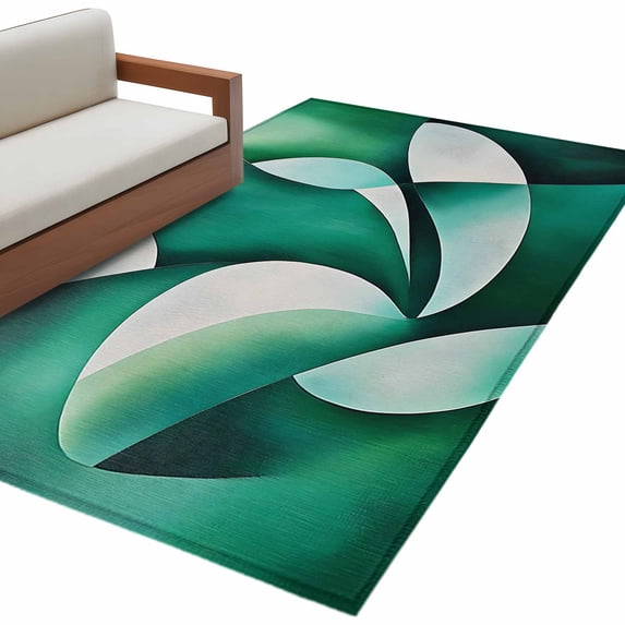 Abstract Stitching Area Rug 2.7x5ft Green White Gradient Stripe Non-Slip Washable Square Rugs Soft Felt Indoor Floor Mat for Bedroom Kitchen Living Room Bathroom