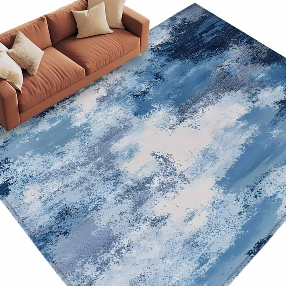 Abstract Stitching Area Rug 5x7ft Retro White Blue Blend Texture Non ...