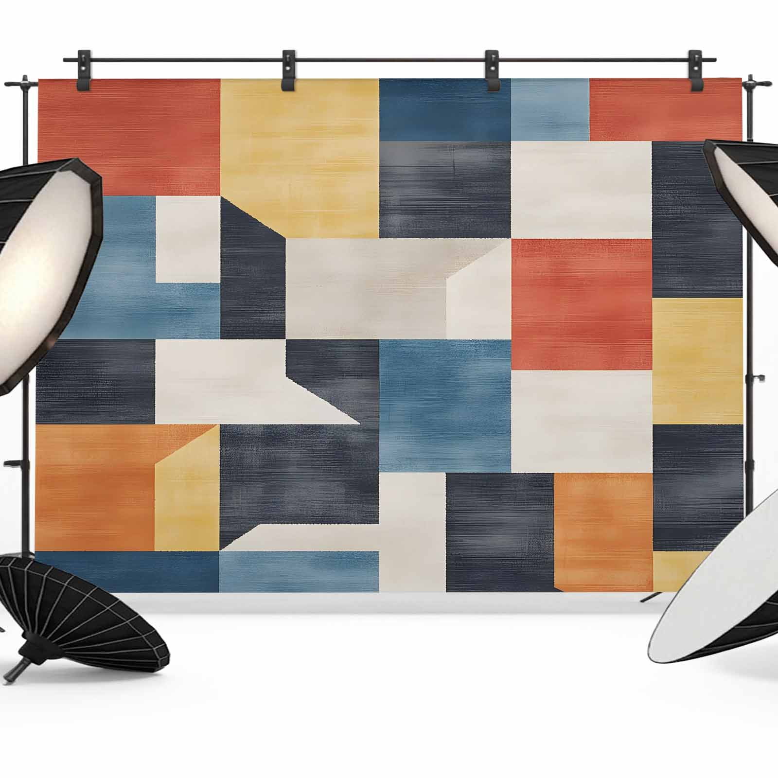 Abstract Stitching Backdrop for Photography, White Orange Blue Stripe ...