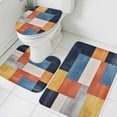 thumbnail image 1 of Abstract Stitching Bathroom Rugs Set Yellow Blue White Stripe Art Non Slip Absorbent Soft Bath Mats 3 Piece Set with Bathroom Rug, U-Shaped Floor Mat, Toilet Seat Cover Small Size, 1 of 9