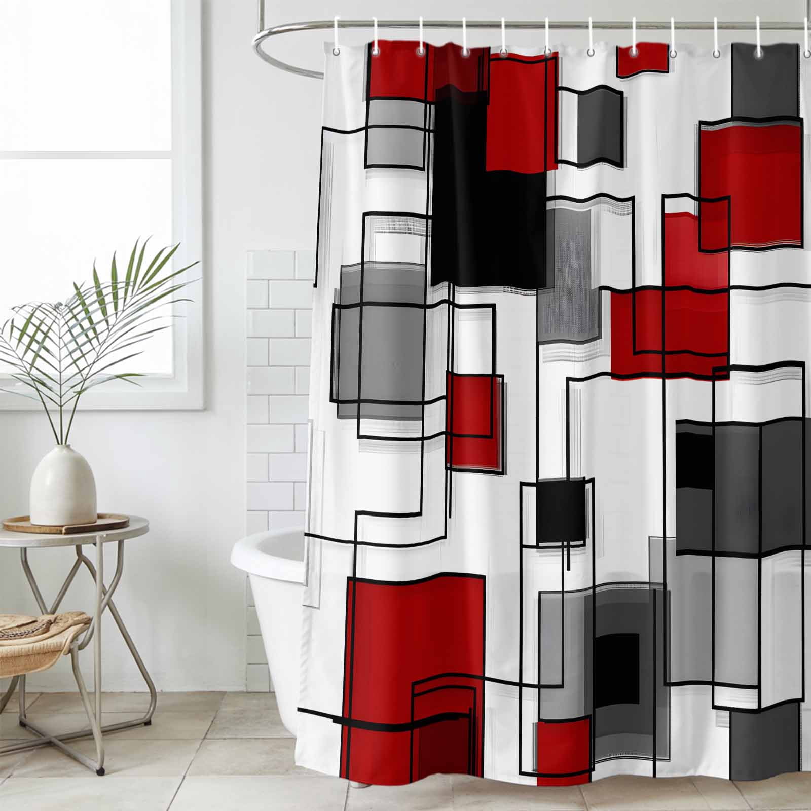 Abstract Stitching Irregular Line Shower Curtain Set, Waterproof Shower ...