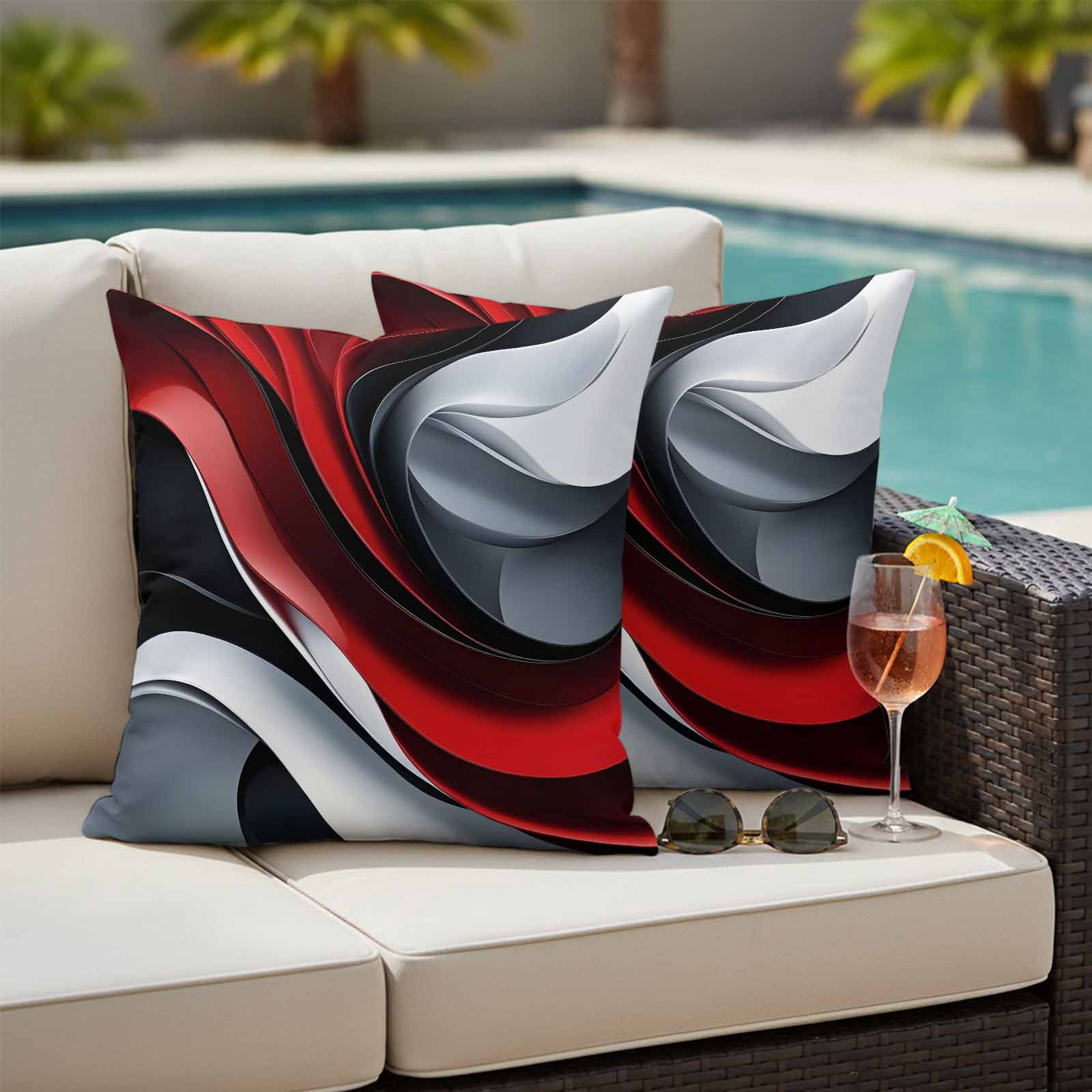 Abstract Stitching Outdoor Throw Pillow Covers Set of 2, Red Black ...