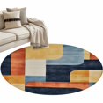 thumbnail image 1 of Abstract Stitching Round Area&nbsp;Rug 4ft Blue White Orange Stripe Art Non-Slip&nbsp;Washable Circle Rugs Soft Felt Indoor Floor Mat for Bedroom Kitchen Living Room Bathroom, 1 of 9