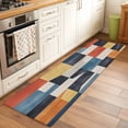 thumbnail image 1 of Abstract Stitching Runner Rugs 2x6 ft White Orange Blue Stripe Art Washable Hallway Rugs Non-Slip Floor Mats Absorbent Carpet Bedside Runners for Bedroom Kitchen Bathroom Laundry Room, 1 of 9