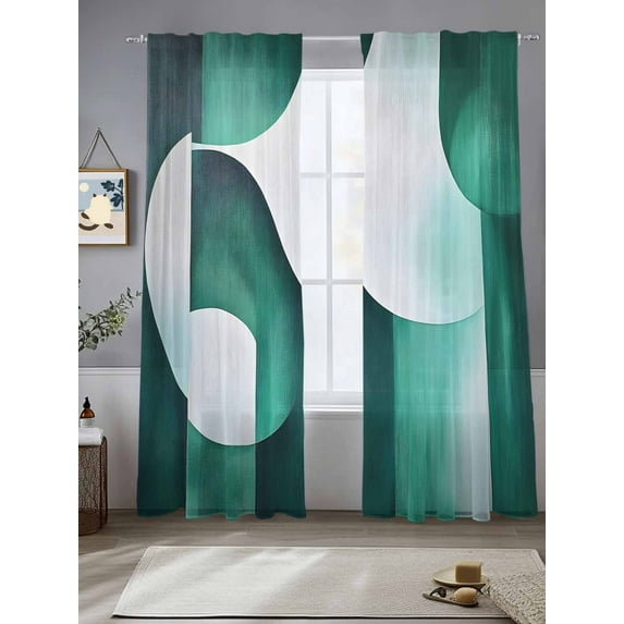 Abstract Stitching Sheer Curtains 96 Inches Long 2 Panels White Green Gradient Blend Light Filtering Semi Sheer Window Curtains Drapes for Bedroom Living Room 52"x96"