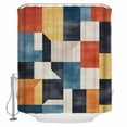 thumbnail image 1 of Abstract Stitching Shower Curtain, 72" x 72", White Orange Blue Stripe Art Waterproof Bathroom Curtain Washable Shower Curtain Set with 12 Hooks, 1 of 6