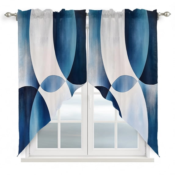 Abstract Stitching Swag Curtain Valance for Window 2 Panels White Blue ...