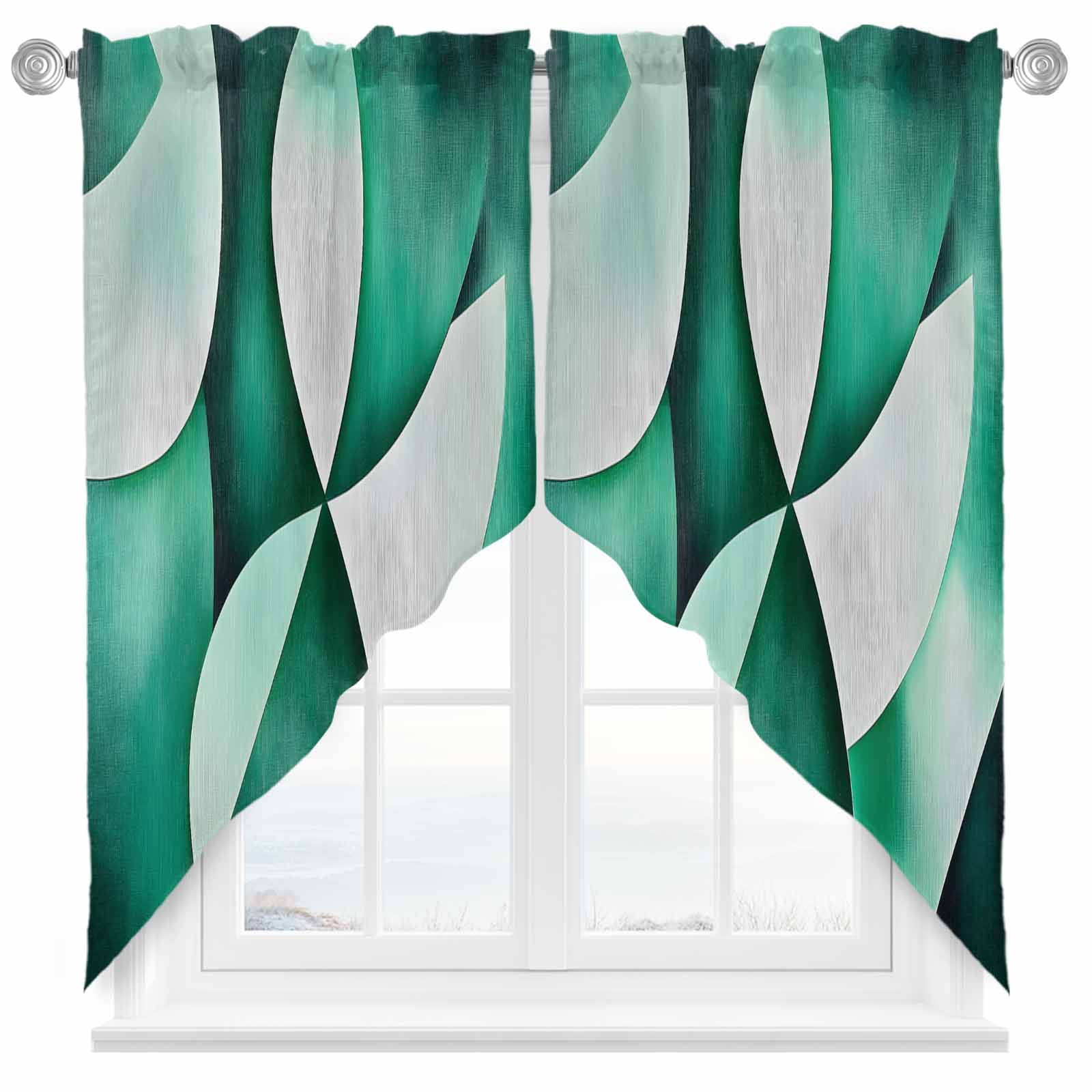 Abstract Stitching Swag Curtain Valance for Windows, Green White ...