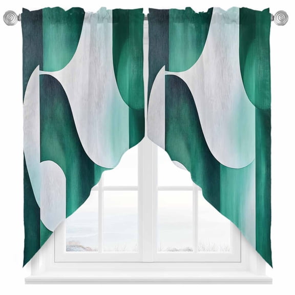 Abstract Stitching Swag Curtain Valance for Windows, White Green Gradient Blend Window Treatments Short Swag Topper for Kitchen Windows Bathroom Bedroom, 36"x36"